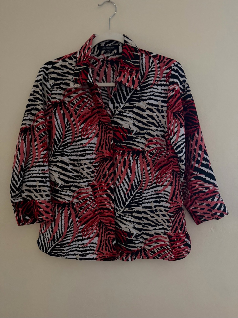 Notations Red, Black & White Zebra Leaf Button-Down Top